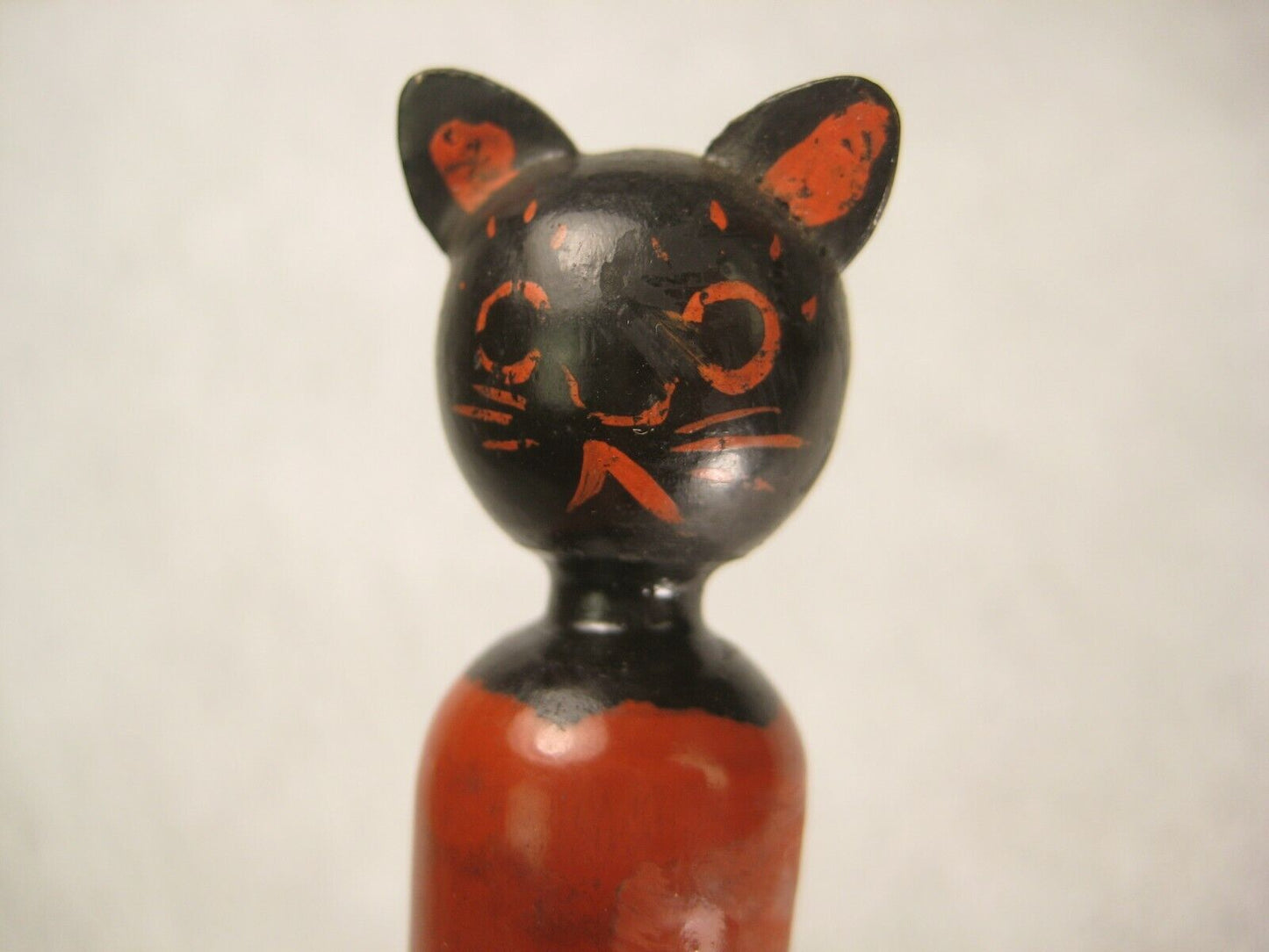 Vintage Japanese Signed Wooden Mechanical Pencil Carved Wooden Kitten Cat Head