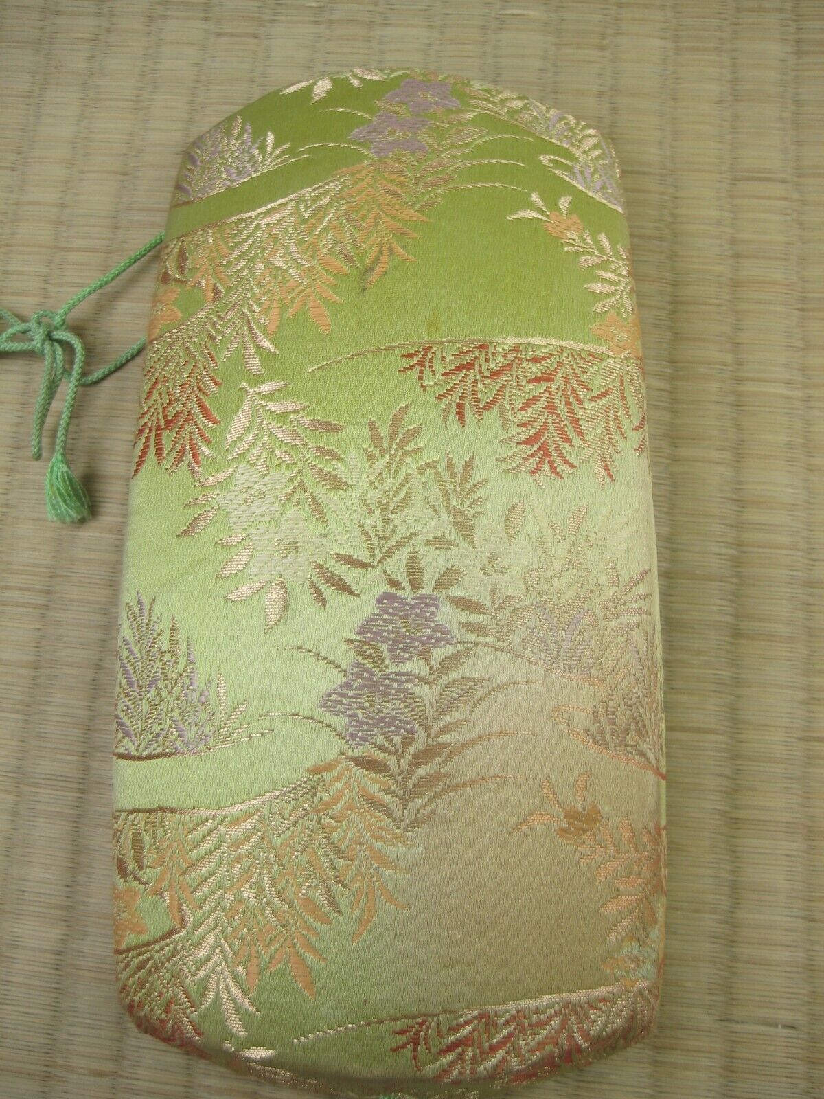 Vintage Japanese Shamisen Doukake Side Cover For Dou (Body) Green W/ Flowers