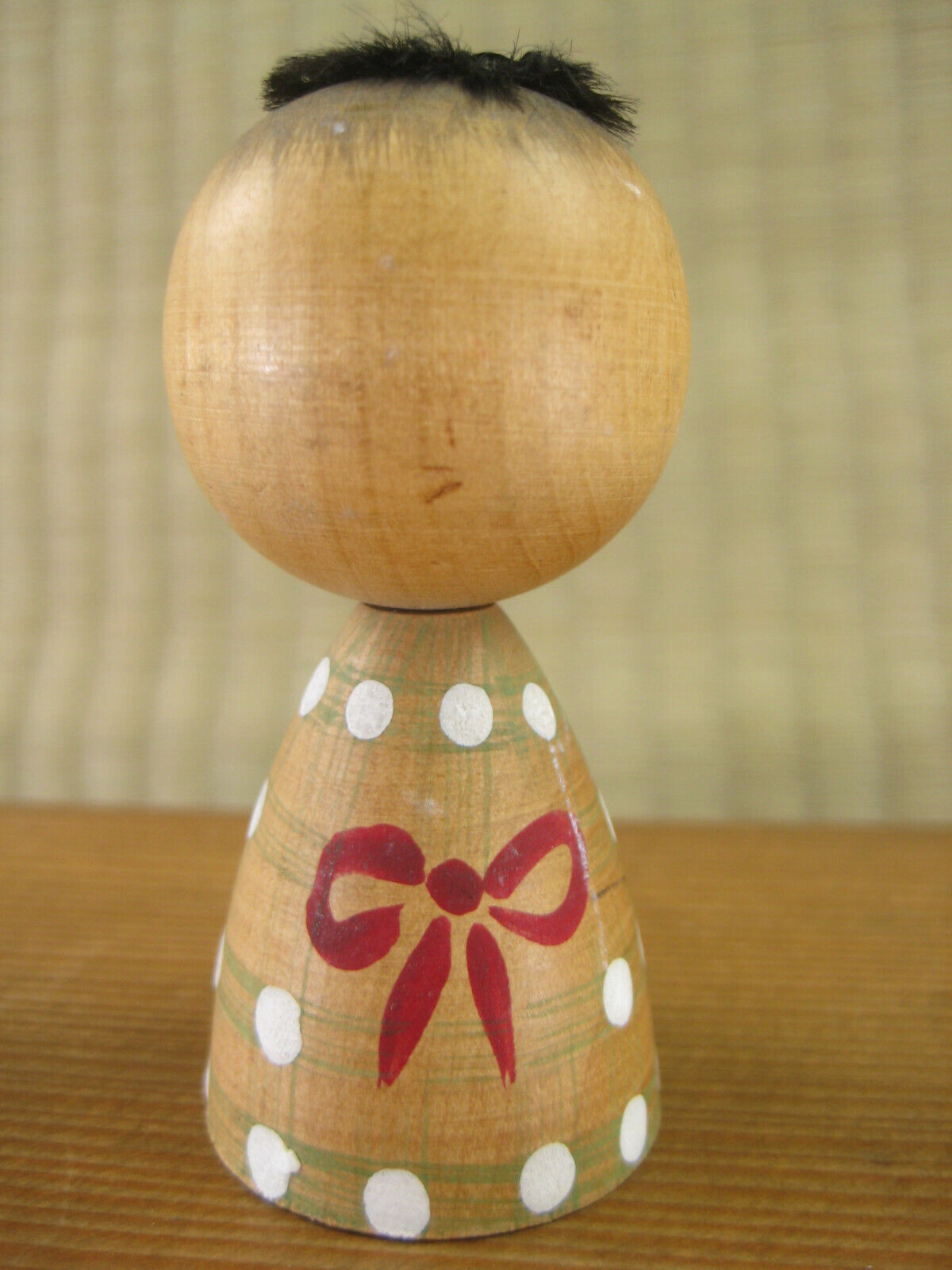 Vintage Japanese Kokeshi Small WoodenDoll White Polka Dot 3"