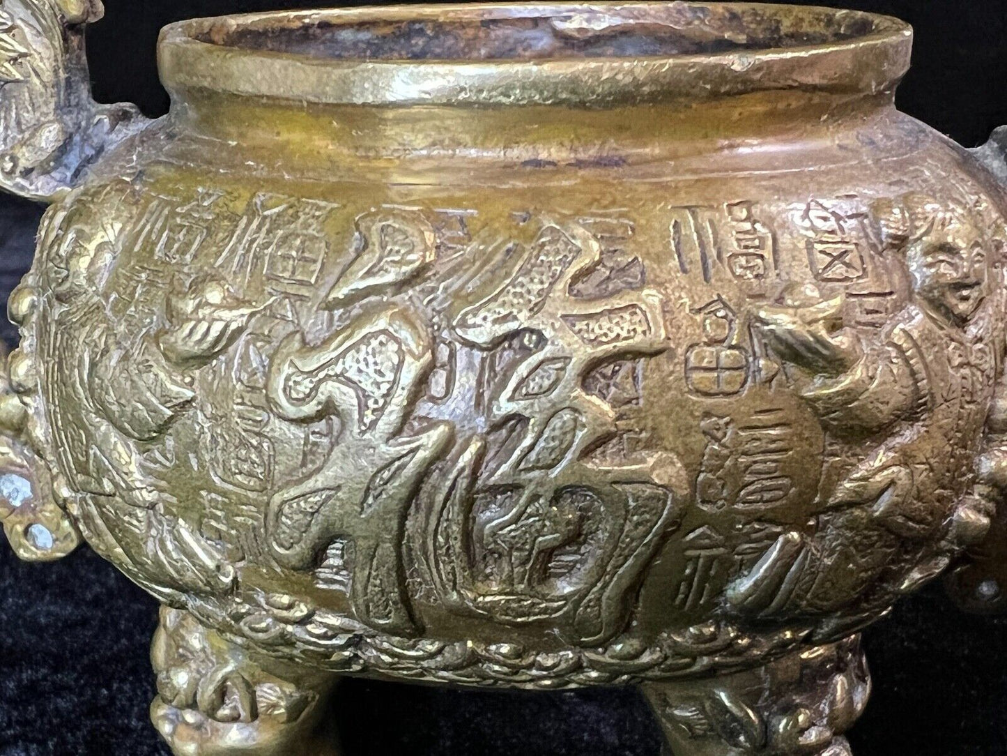 Chinese Bronze Censer Incense Burner Dragons Children Lucky 8H"
