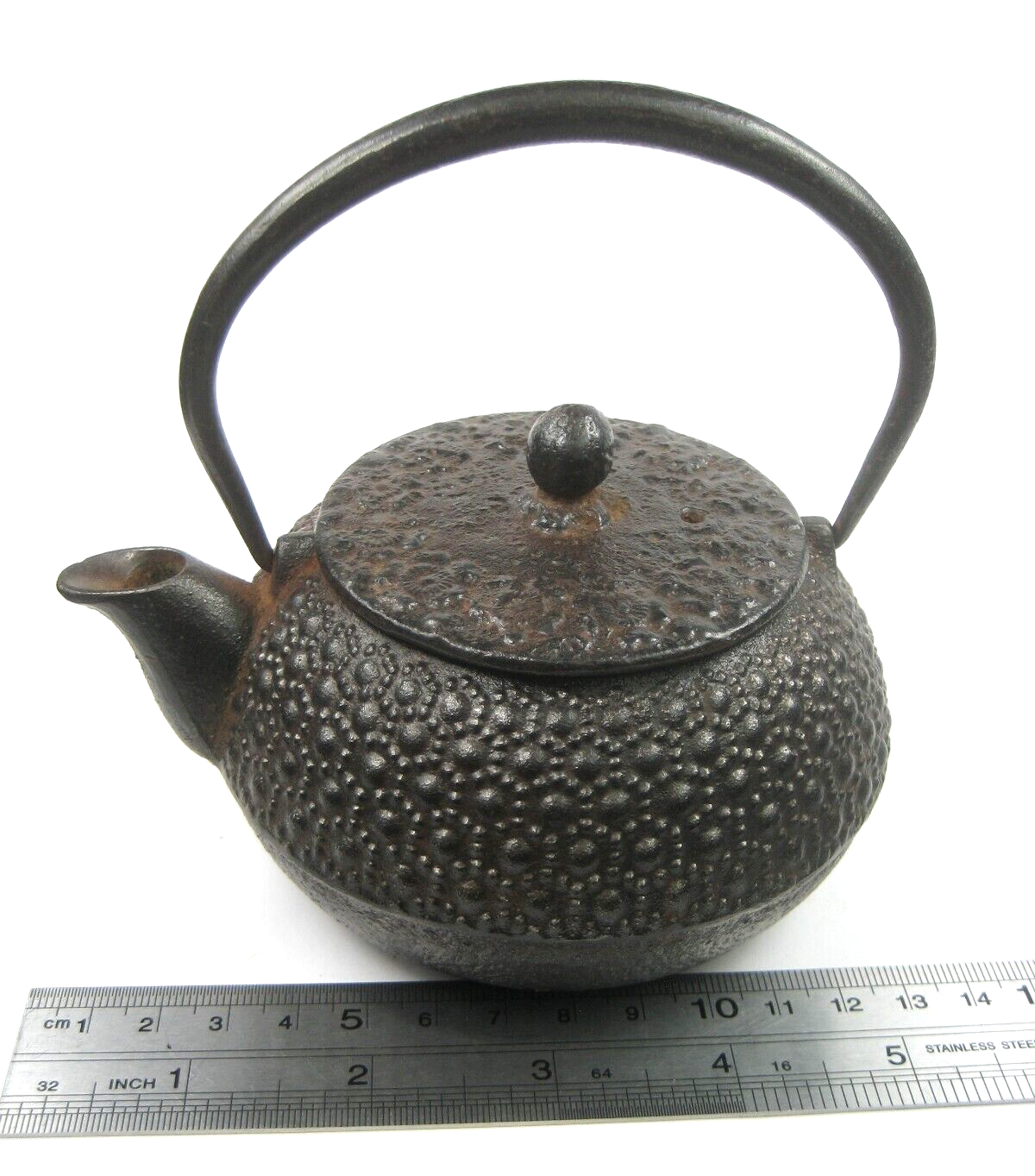 Antique Japanese (c.1930) Mini Iron Tea Kettle Tetsubin Enamel Lined Interior