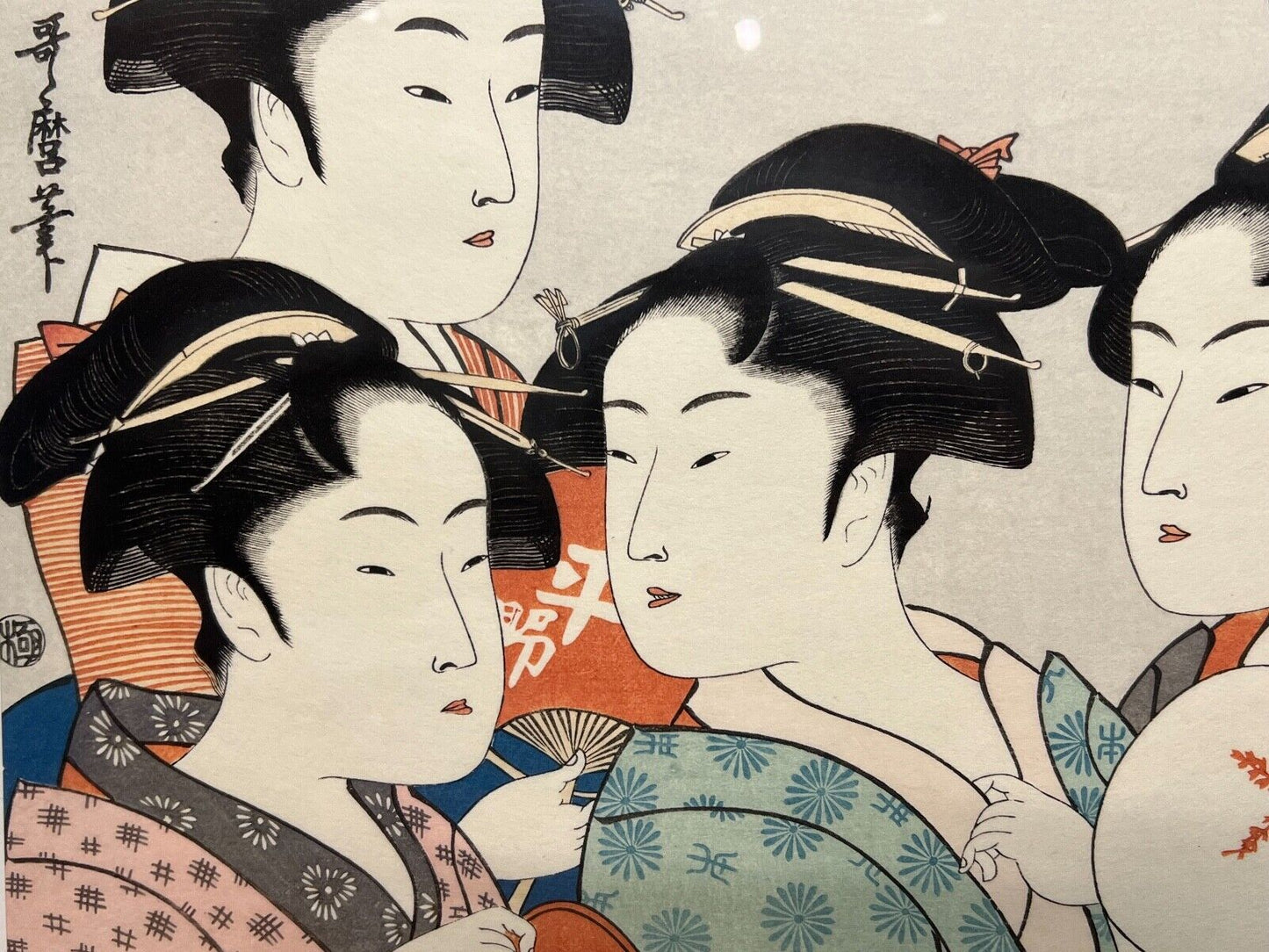 Japanese Woodblock Print Reproduction: By Utamaro Bijinga "Five Beauty" Print
