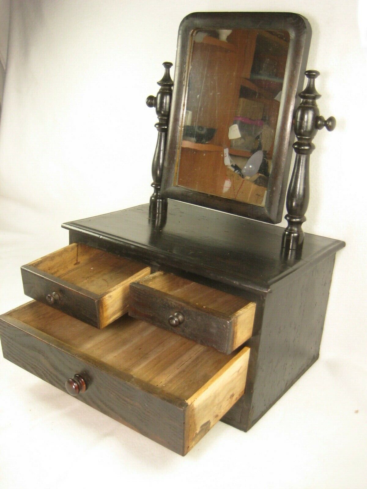 Japanese Antique 3 Drawer Mirror Stand Vanity Tansu Chest w/ Secret Section