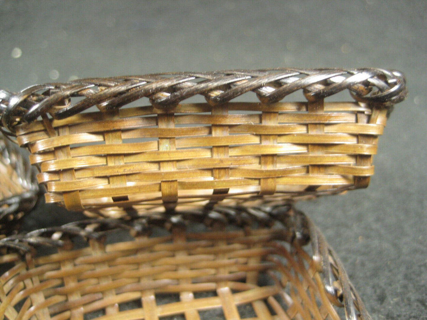 Vintage Set Of 6 Japanese Tiny Woven Bronze Baskets 2.5" X 2.5"