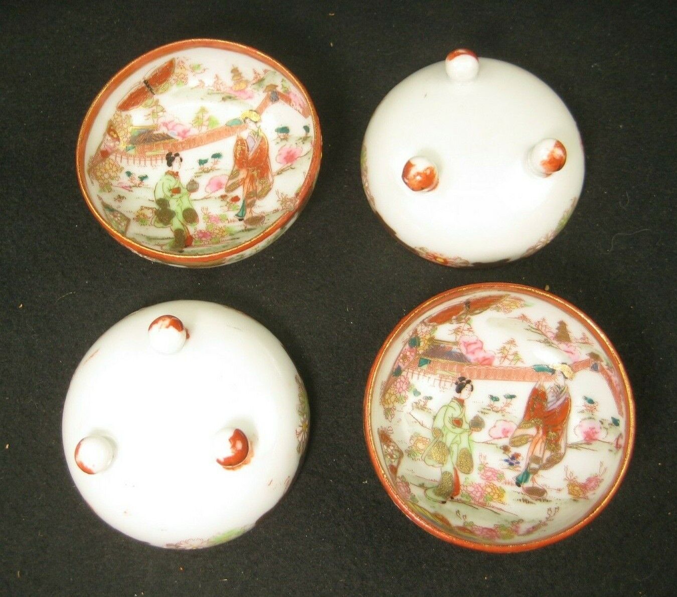 Antique Japanese (C 1920) Printed & Hand Painted Imari Ceramic Tea Pot & 4Cups