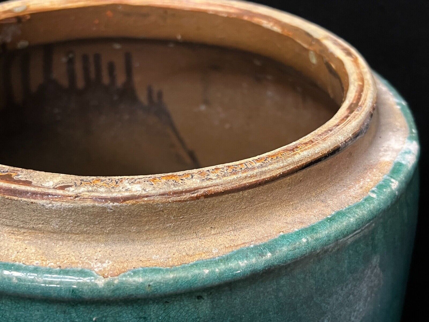 Antique Chinese (c 1890) Shiwan Glaze Large Tea Keg Jug Cask "Qingcha" 13.5"