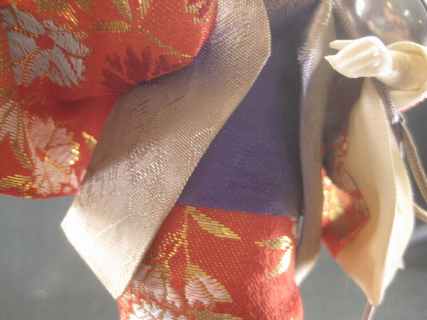 Vintage Japanese Geisha Doll W/ Bell In Red & White Sakura Kimono 11"