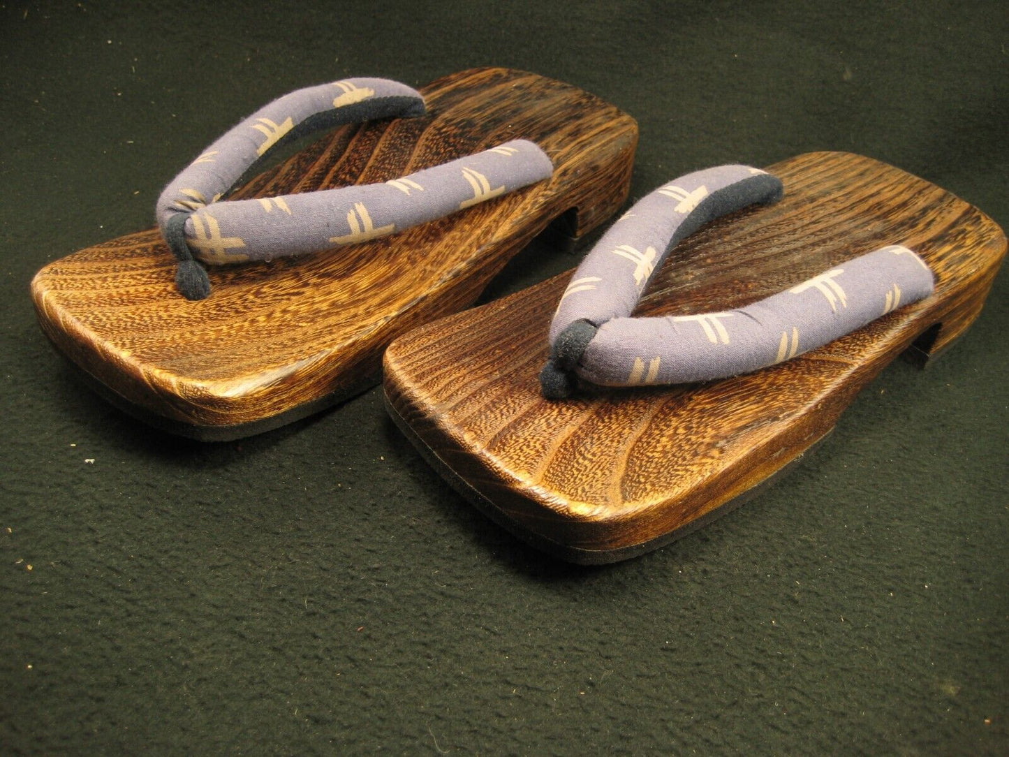 Antique Kiri Wood Geta W/ Hard Rubber Sole & Padded Cotton Straps