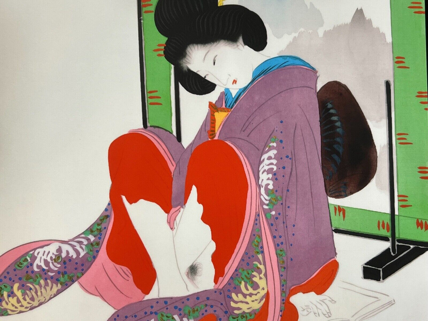 Shunga Japanese Erotic Art Giclee Print Hand Painting On Silk 10.5"X7.75" #22