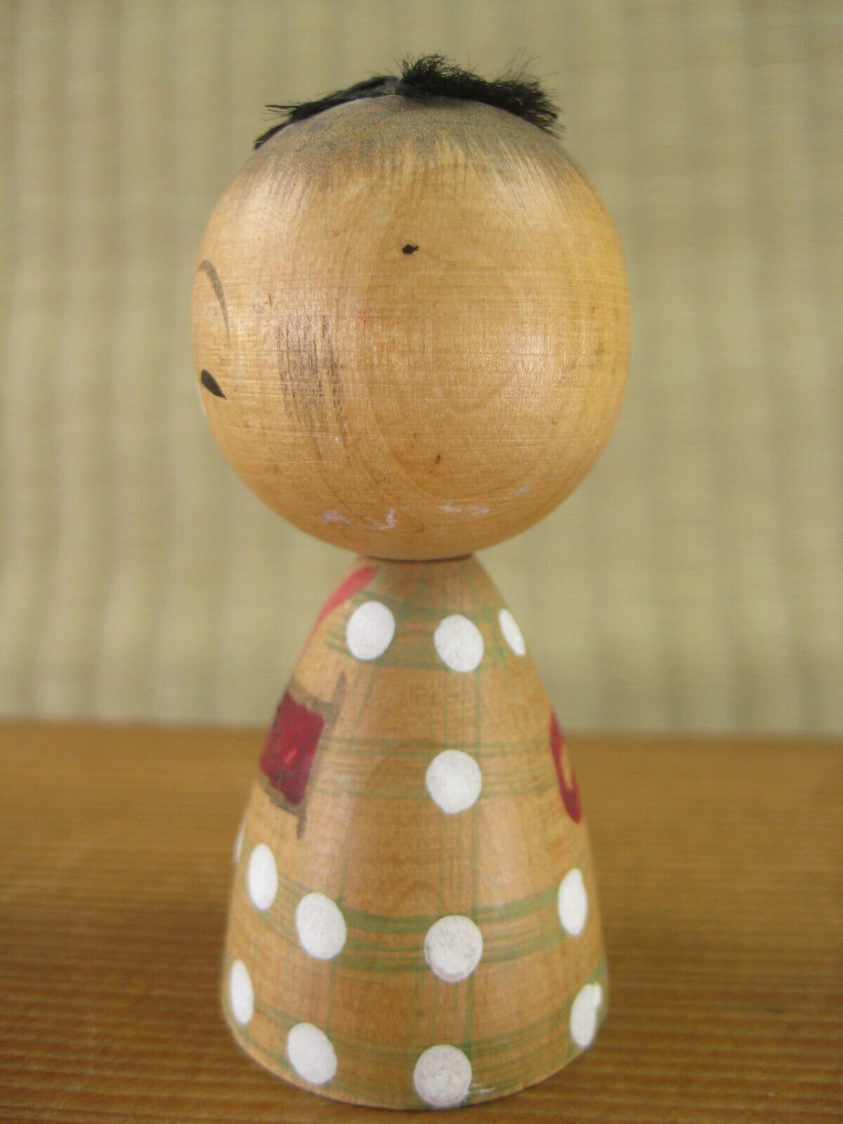 Vintage Japanese Kokeshi Small WoodenDoll White Polka Dot 3"