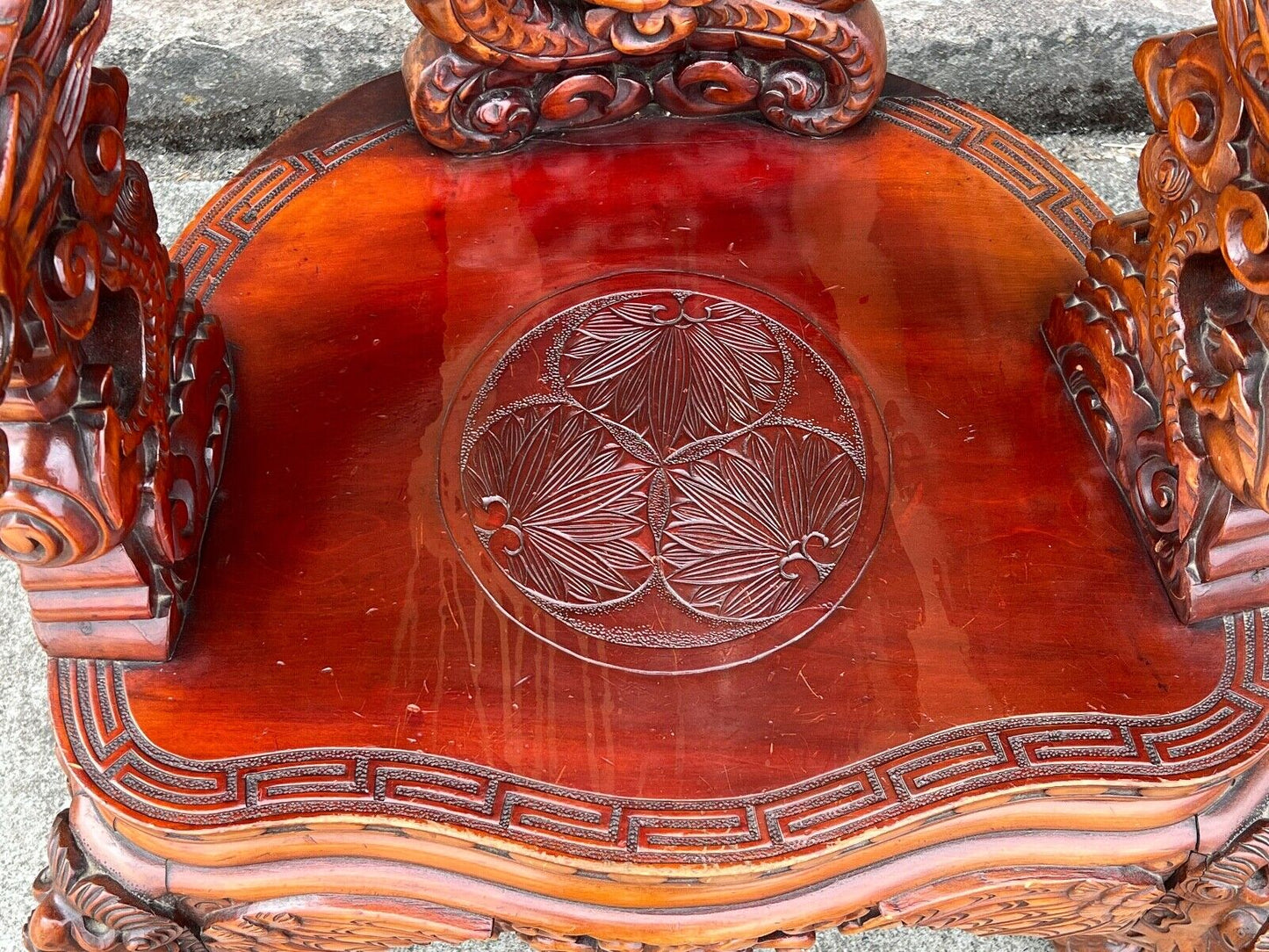 Antique Japanese Meiji Era (C1900) Dragon Chair Hand Carved For Export 17"Seat