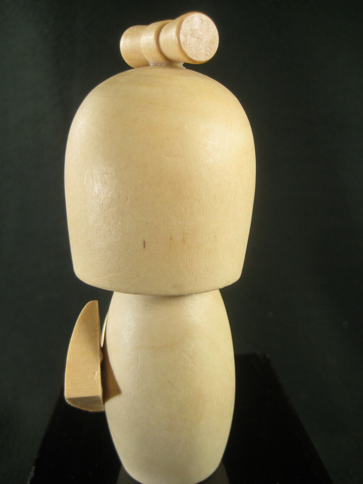 Vintage Japanese Kokeshi Natural Wood Doll W/ Obi Bow And Hair Tie 3"