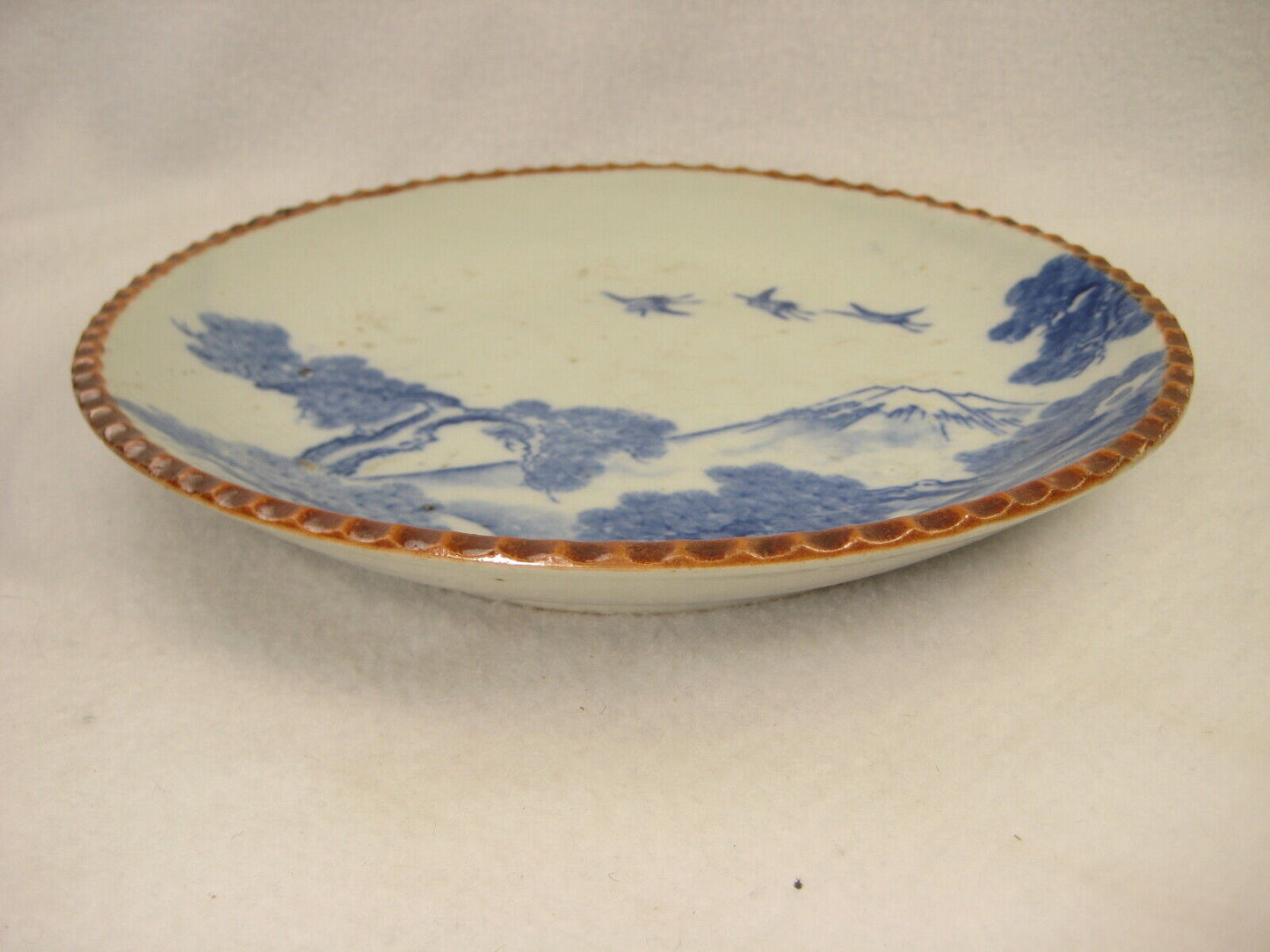 Antique c1900 Meiji Era Japanese Ceramic Imari Plate Cranes Pine & Mt Fuji
