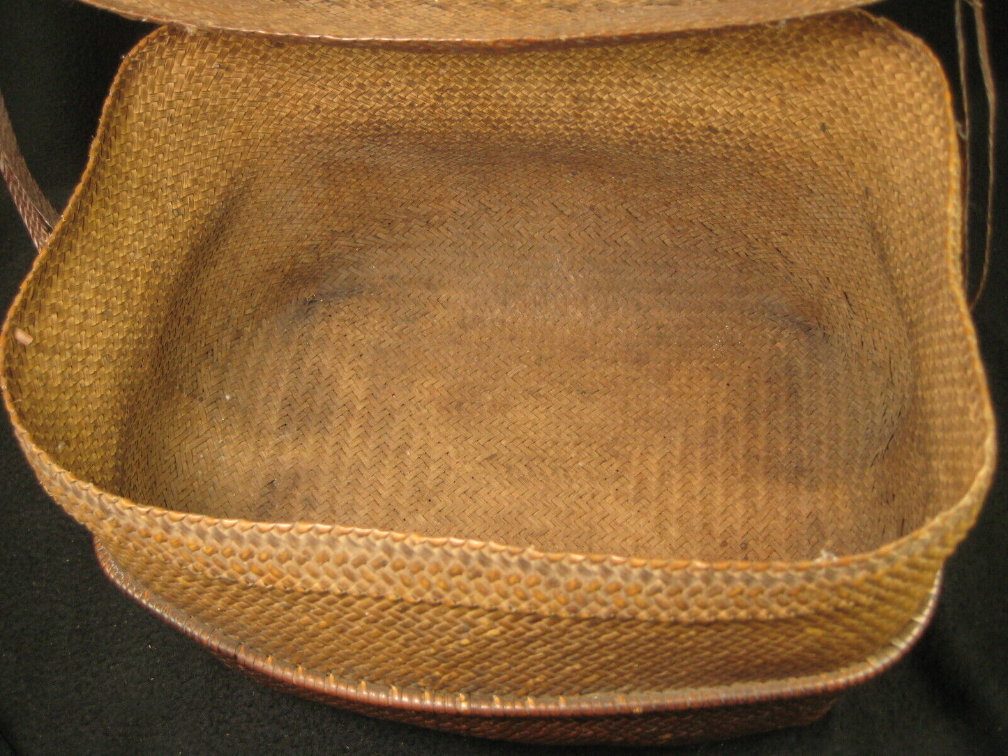Antique Japanese Chinese Showa Era (C. 1930) Bamboo Lidded Bag Kago Basket