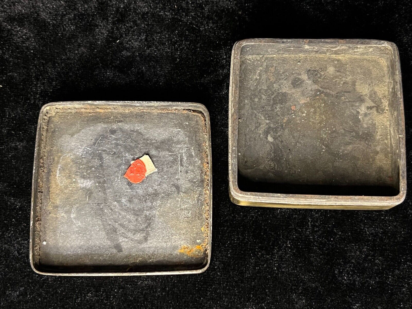 Chinese Ink Cake Box W/ Calligraphy Poem Brass / Copper / Paktong 2.5"