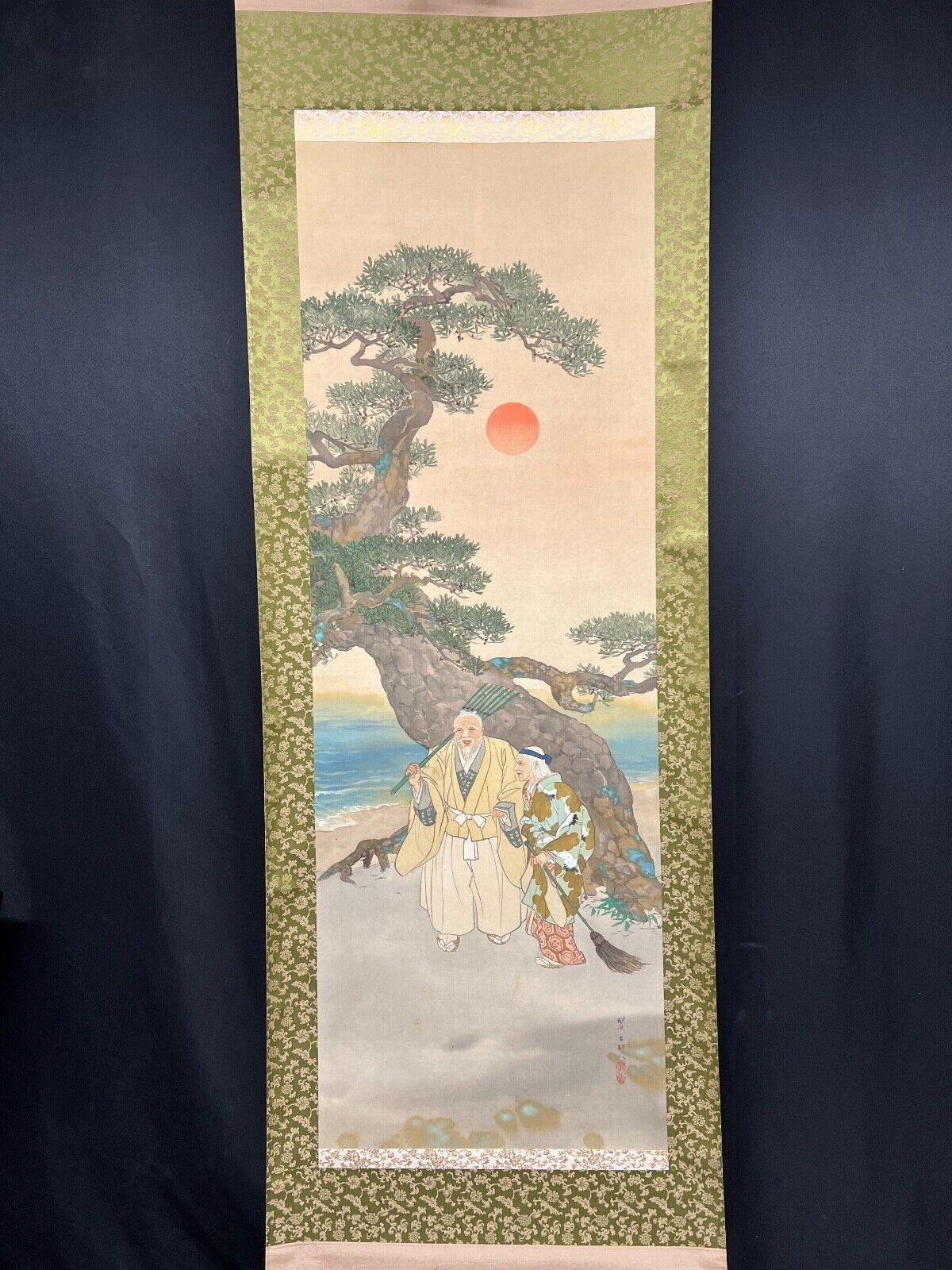Vintage Japanese Hand Painted Signed Scrolls Legend Of Jo & Uba 76"
