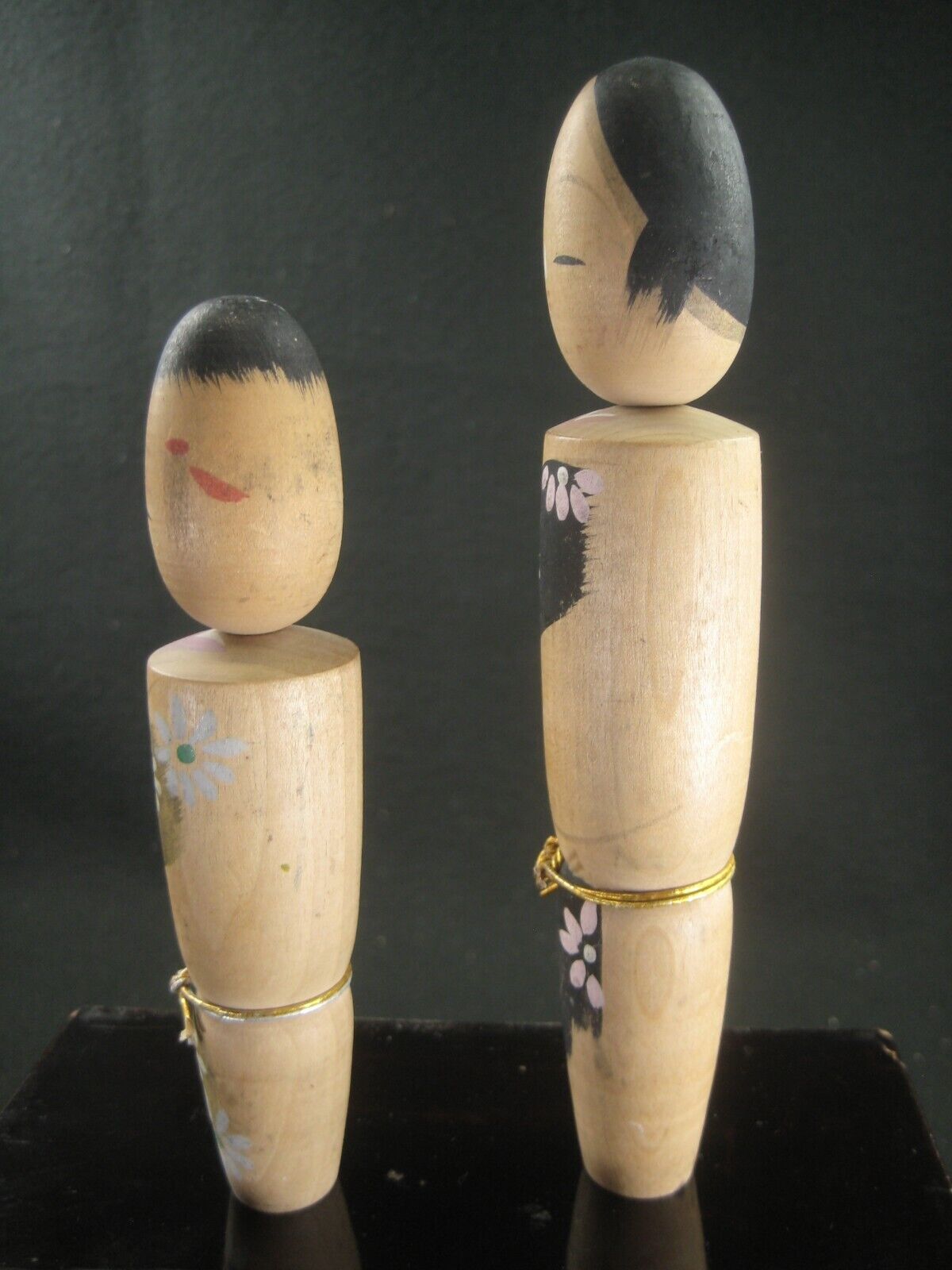 Vintage Japanese Kokeshi Gold And Black Wooden Doll Kimono 6"