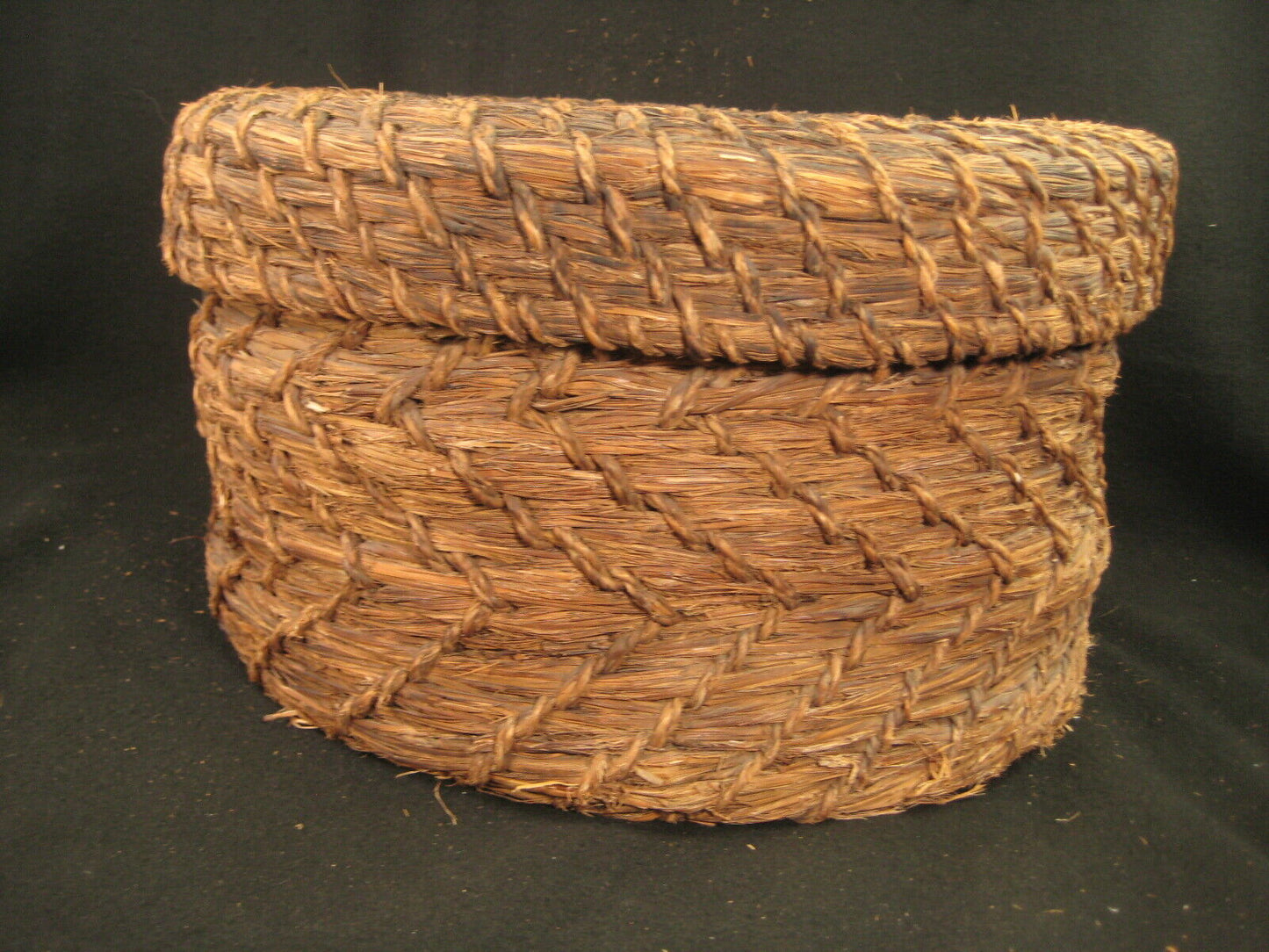 Antique Japanese Taisho Era (C. 1920) Rope Weave Kago Lidded Storage Basket