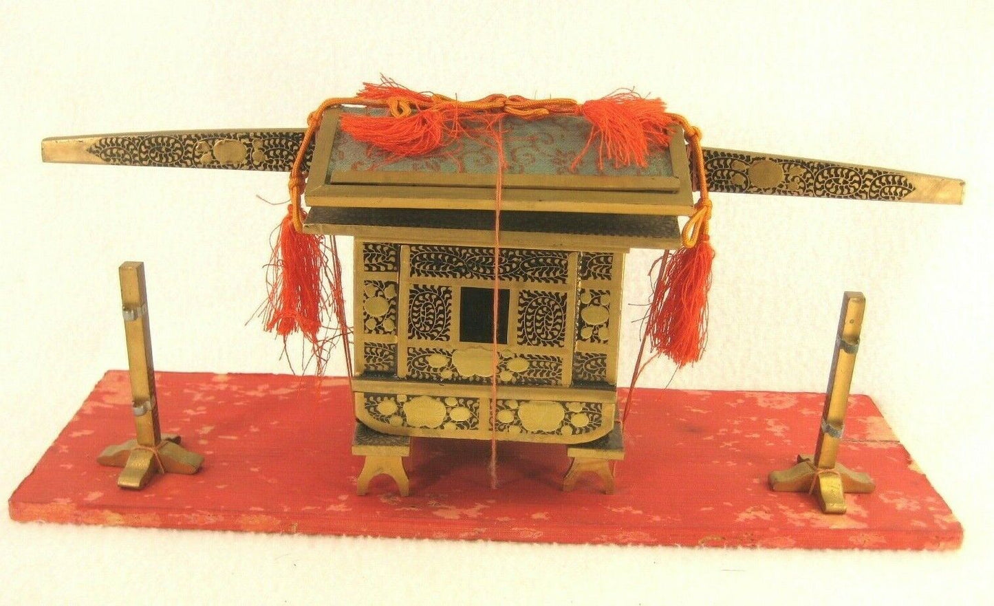 Antique Japanese Hinanigyo Girls Day Black And Gold Lacquered Palanquin