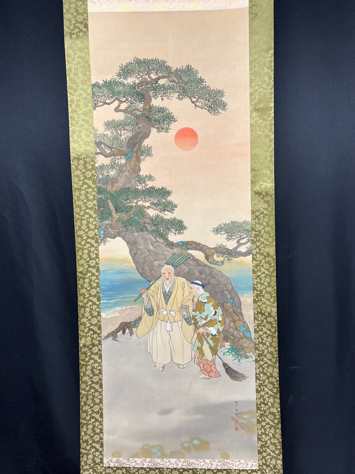 Vintage Japanese Hand Painted Signed Scrolls Legend Of Jo & Uba 76"