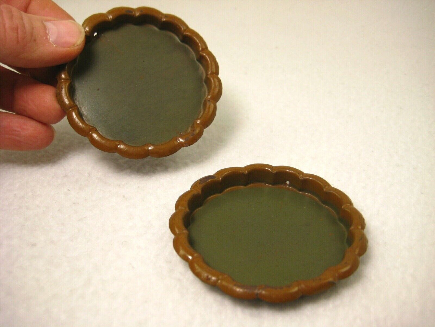 Vintage Japanese C1930 Set 2 Steel Hikite Sliding Fusuma Door Pulls Flower