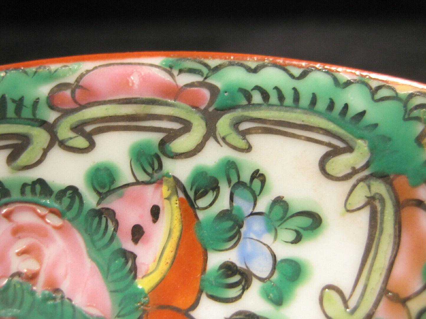 Vintage Chinese Ceramic Hand Painted Plate Dish Orange Green Birds & Flowers 5"