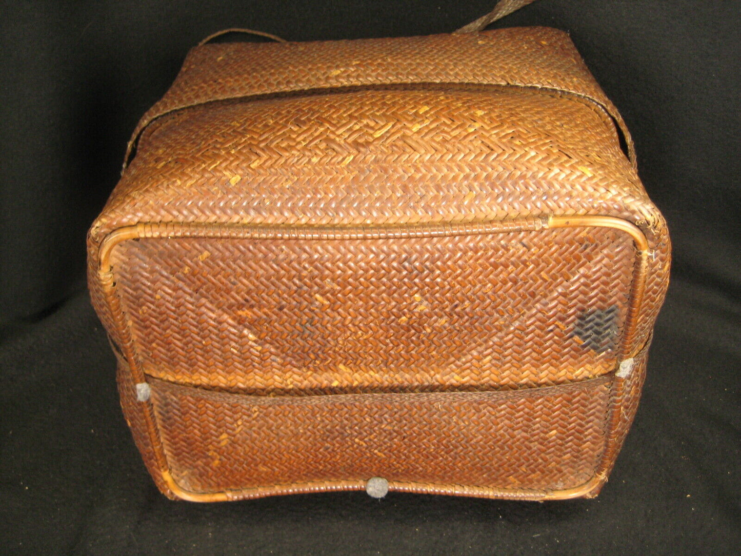 Antique Japanese Chinese Showa Era (C. 1930) Bamboo Lidded Bag Kago Basket