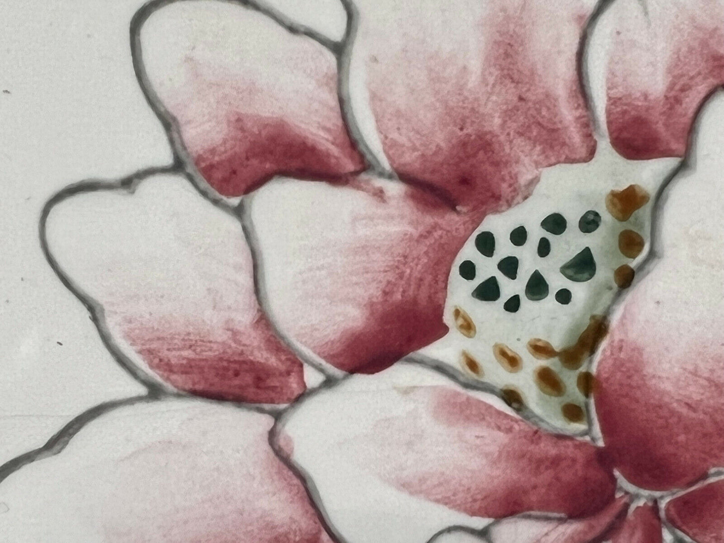 Vintage Japanese Hand Painted Tile Panels Framed Lotus Flowers 25" X 7"