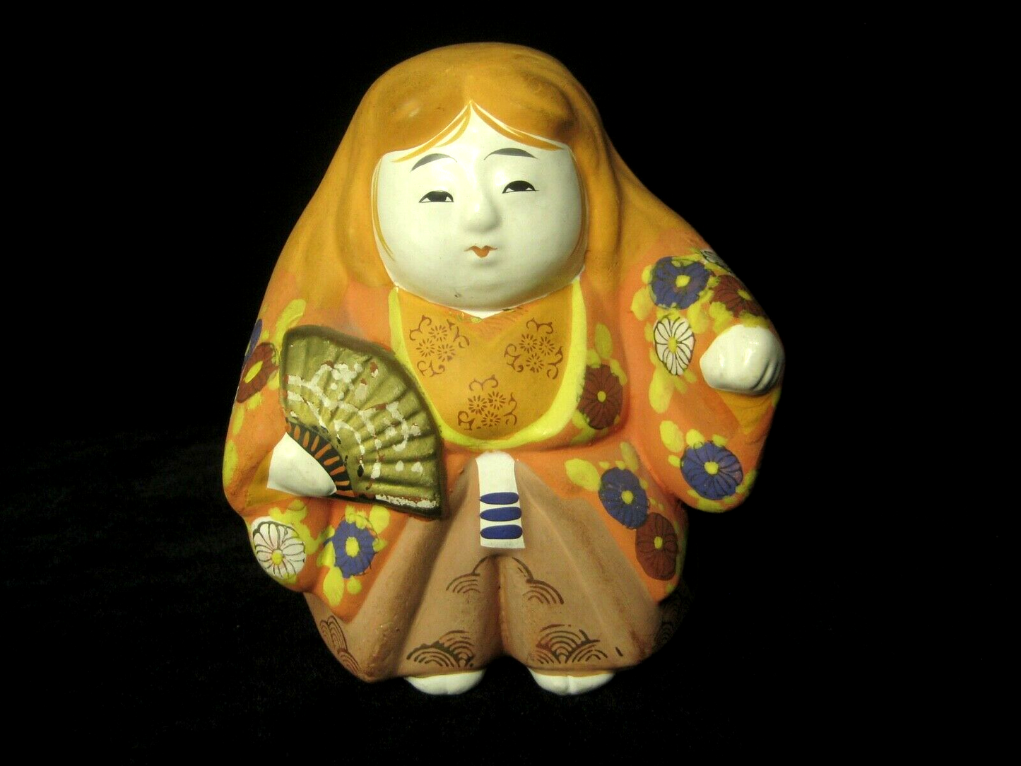 Vintage Japanese Kabuki Doll Renjishi Red Lion Dancer Ceramic Hand Painted 6"H