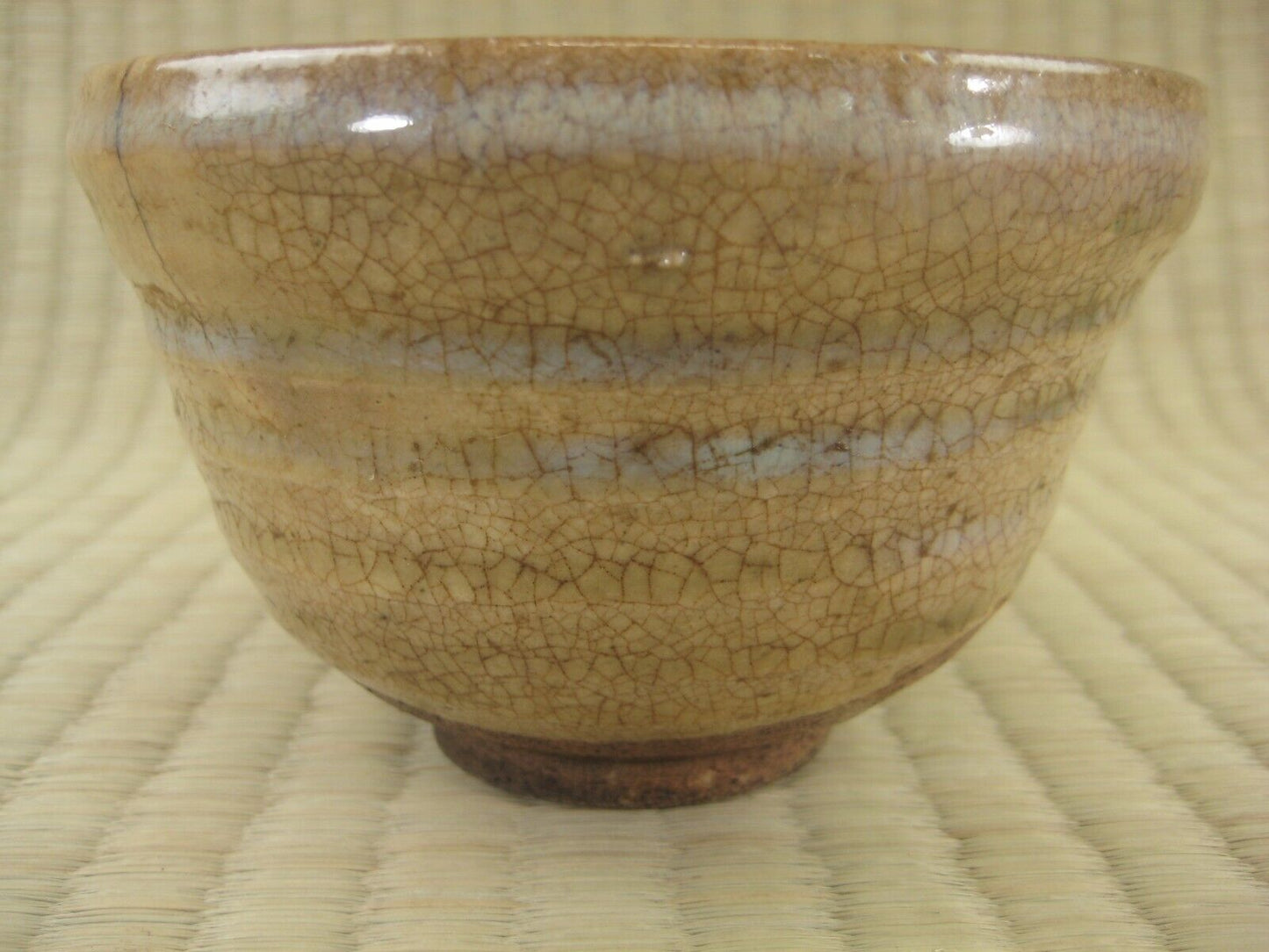 Vintage Japanese Tea Ceremony Ceramic Chawan Tea Bowl Brown Crackel Glaze