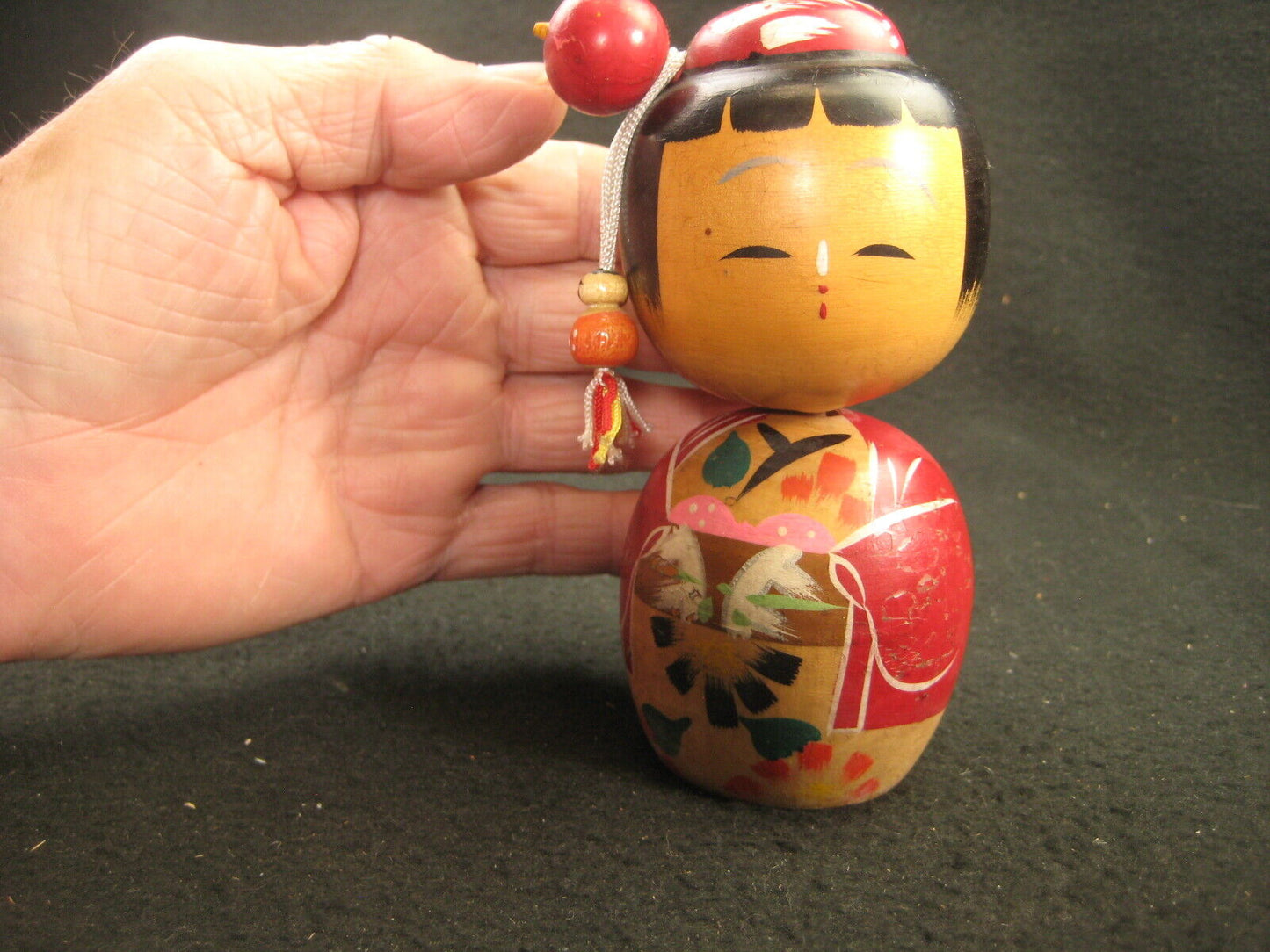 Vintage Japanese Showa Era (C.1950) Wooden Kokeshi Doll With Extra 2 Dolls