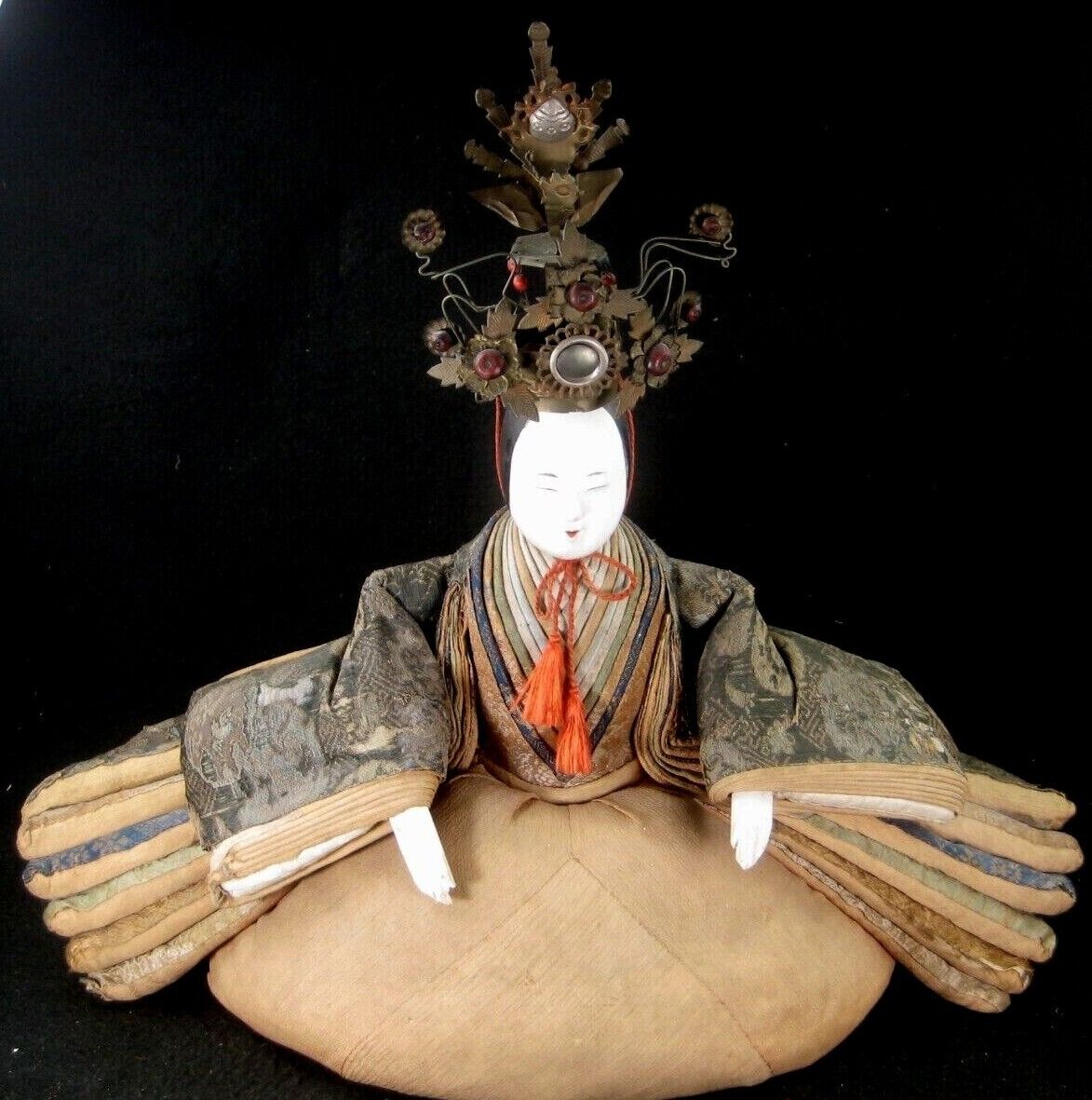 Antique Meiji Era Japanese Samurai & Court Lady Doll Set Wooden Gofun Face