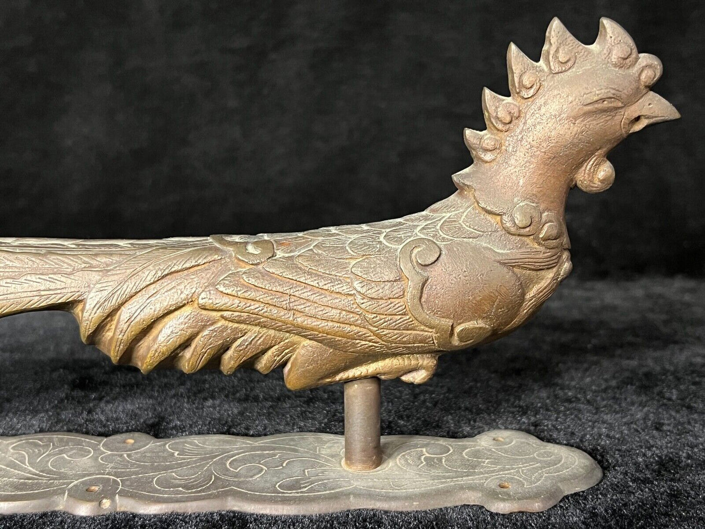 Antique Japanese Bronze Door Handle Phoenix Hou-Ou Peace & Mercy 10"