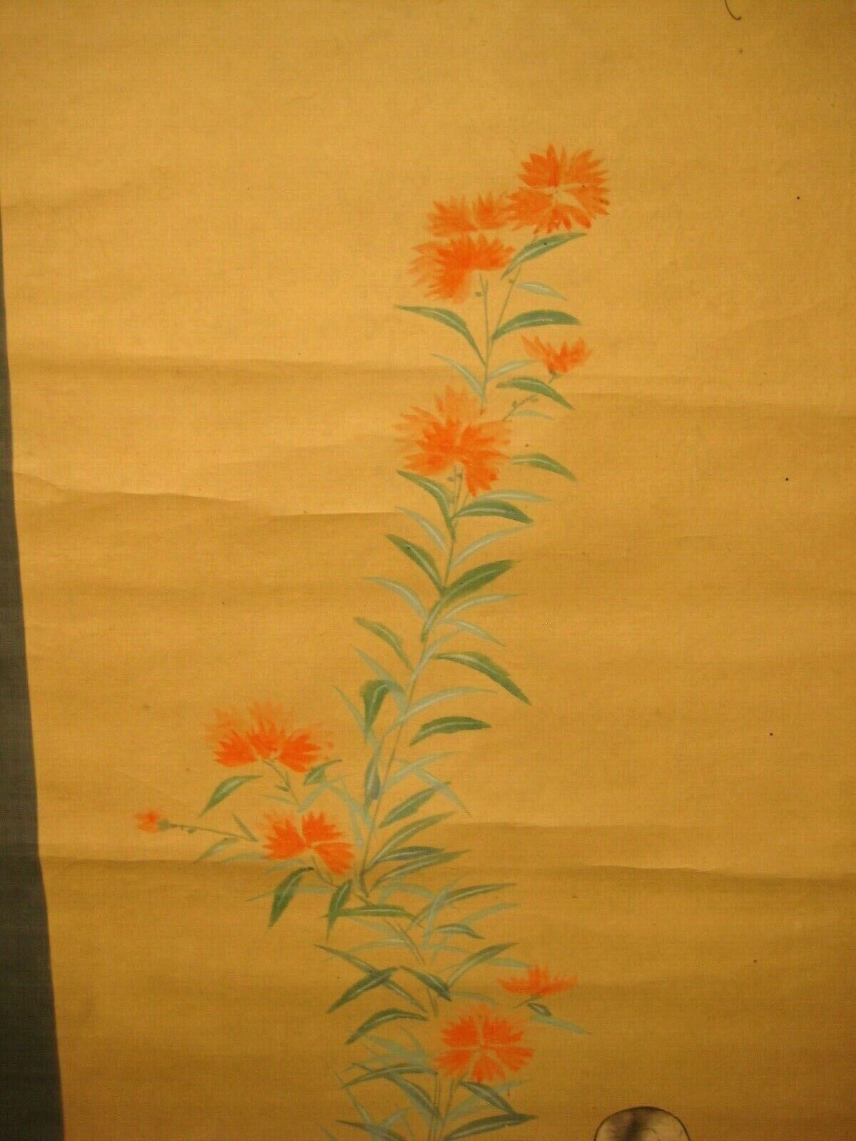 Antique Japanese Meiji Era Scroll Hand Painted Dove With Flower & Butterfly 48"