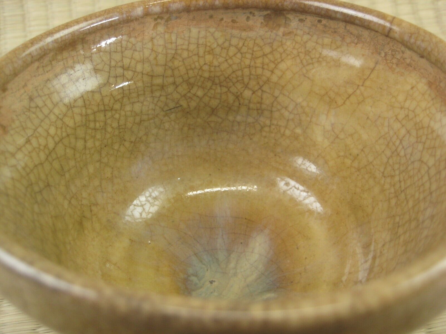 Vintage Japanese Tea Ceremony Ceramic Chawan Tea Bowl Brown Crackel Glaze