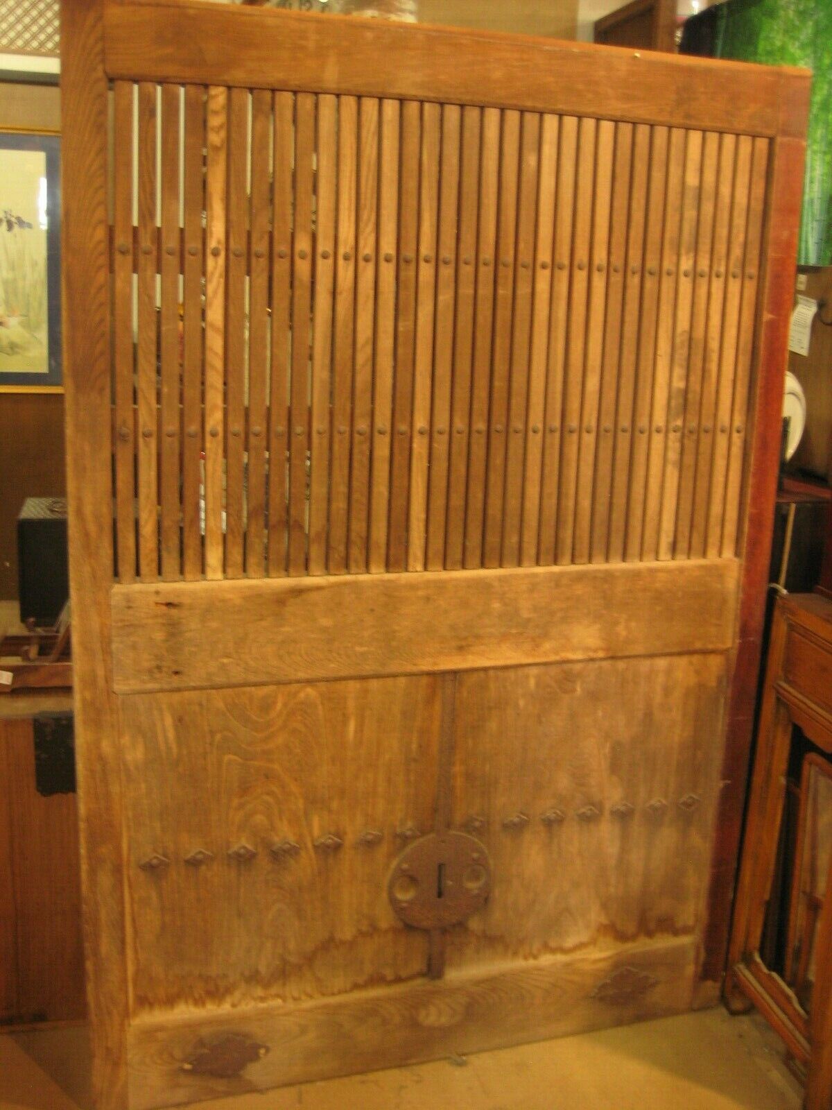 Antique Japanese Edo Era (C 1700) Warehouse Door Forged Iron & Zelkova Wood