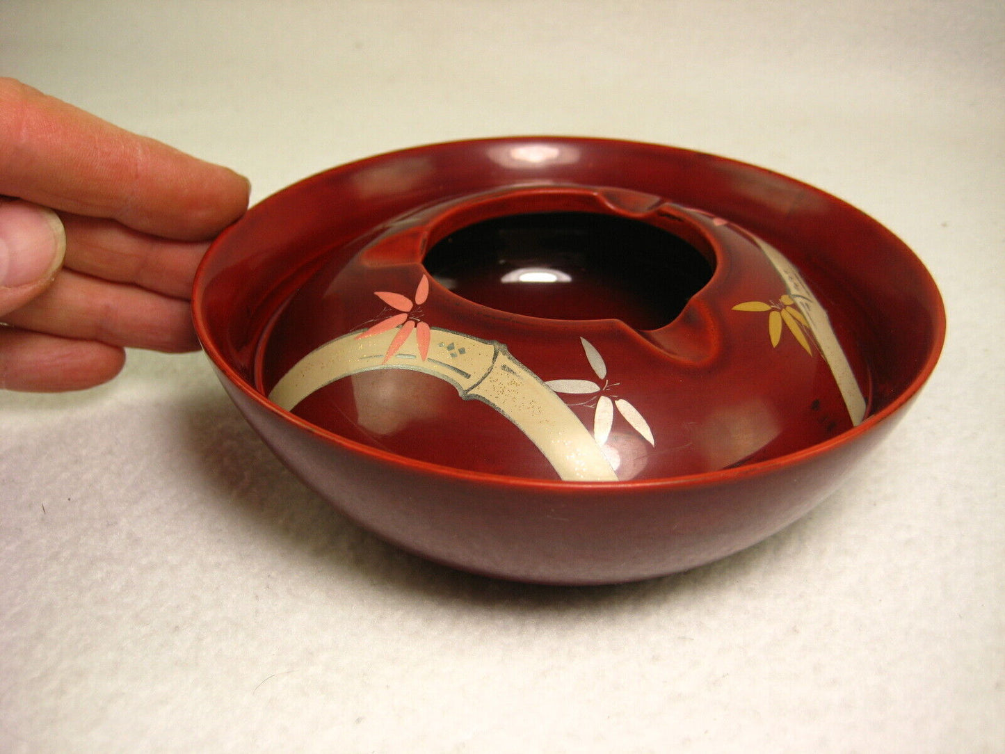 Vintage Japanese Hand Painted Dish Ashtray Bowl Occupied Japan Bamboo Leaves