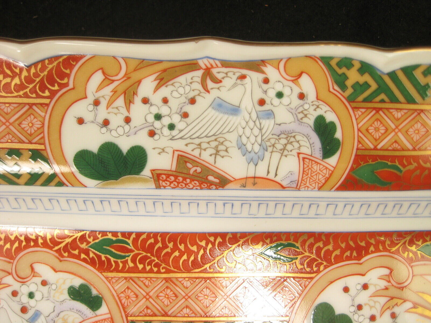 Vintage Japanese Imari Square Serving Plate Crane & Pine Rice Design