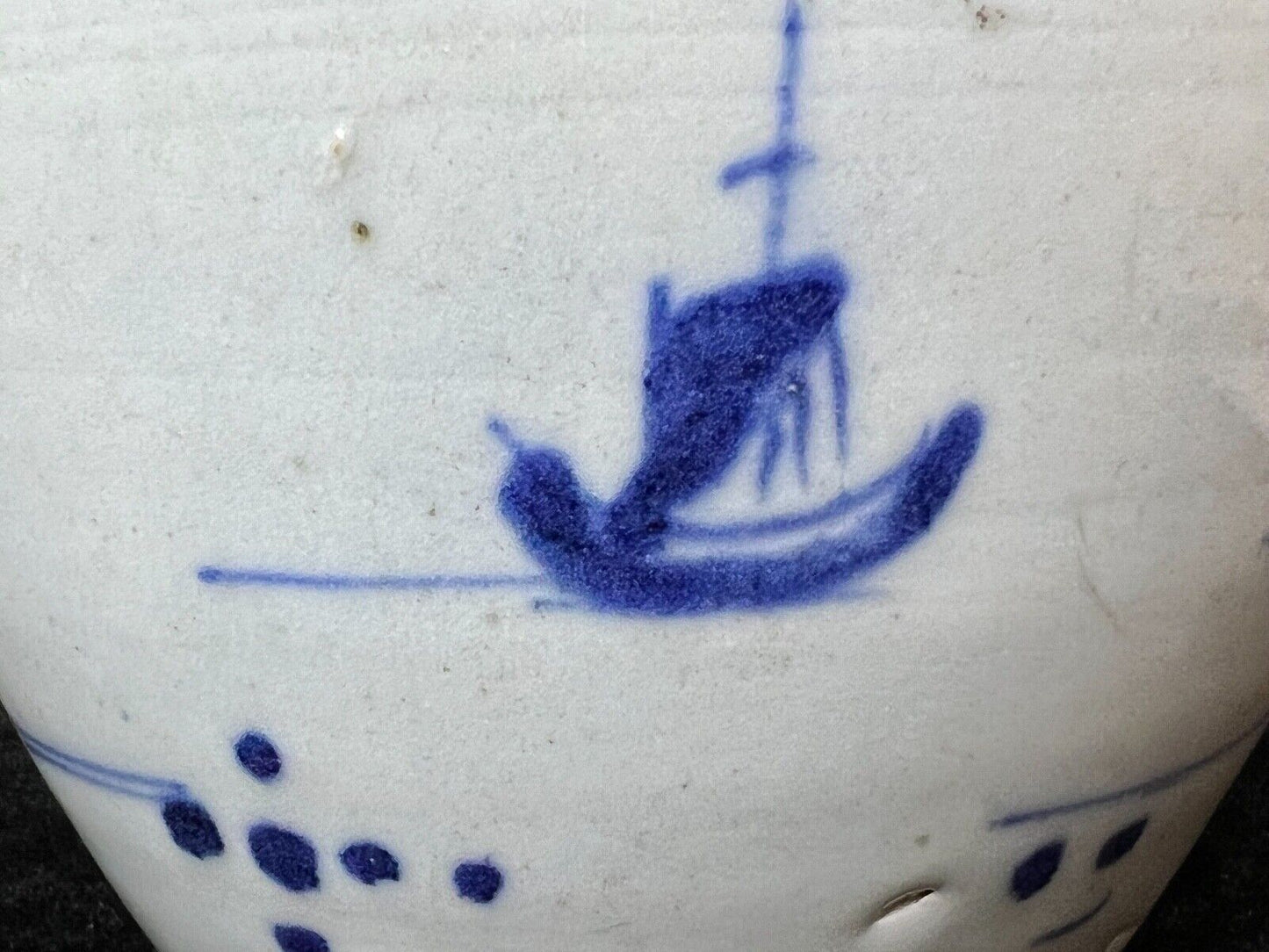 Antique Chinese Qing 19Th Century Cobalt Blue & White Jar Hand Painted 5.5"