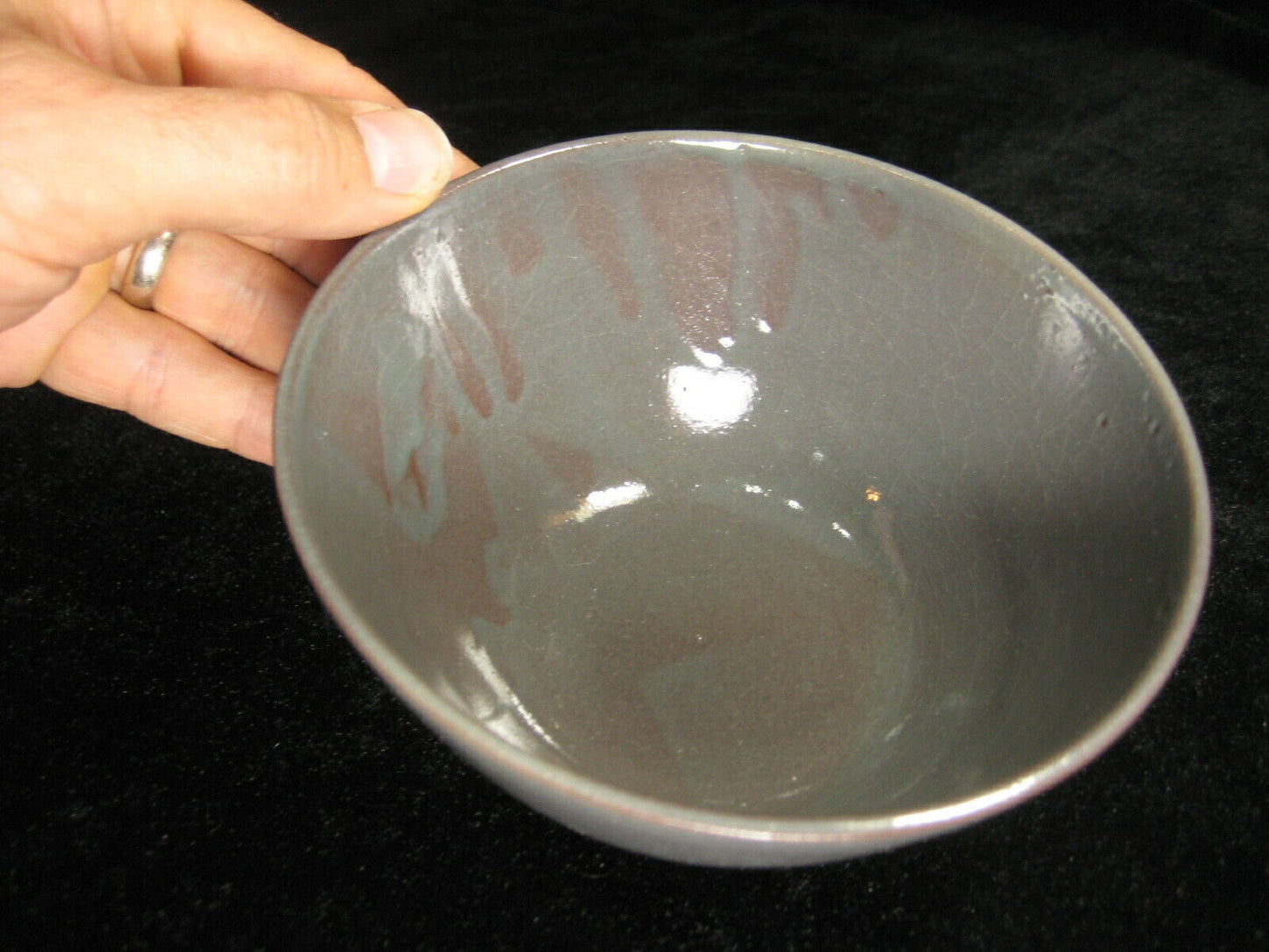 Vintage Japanese Tea Ceremony Ceramic Chawan Bowl Blue-Gray Crackle Glaze 5"