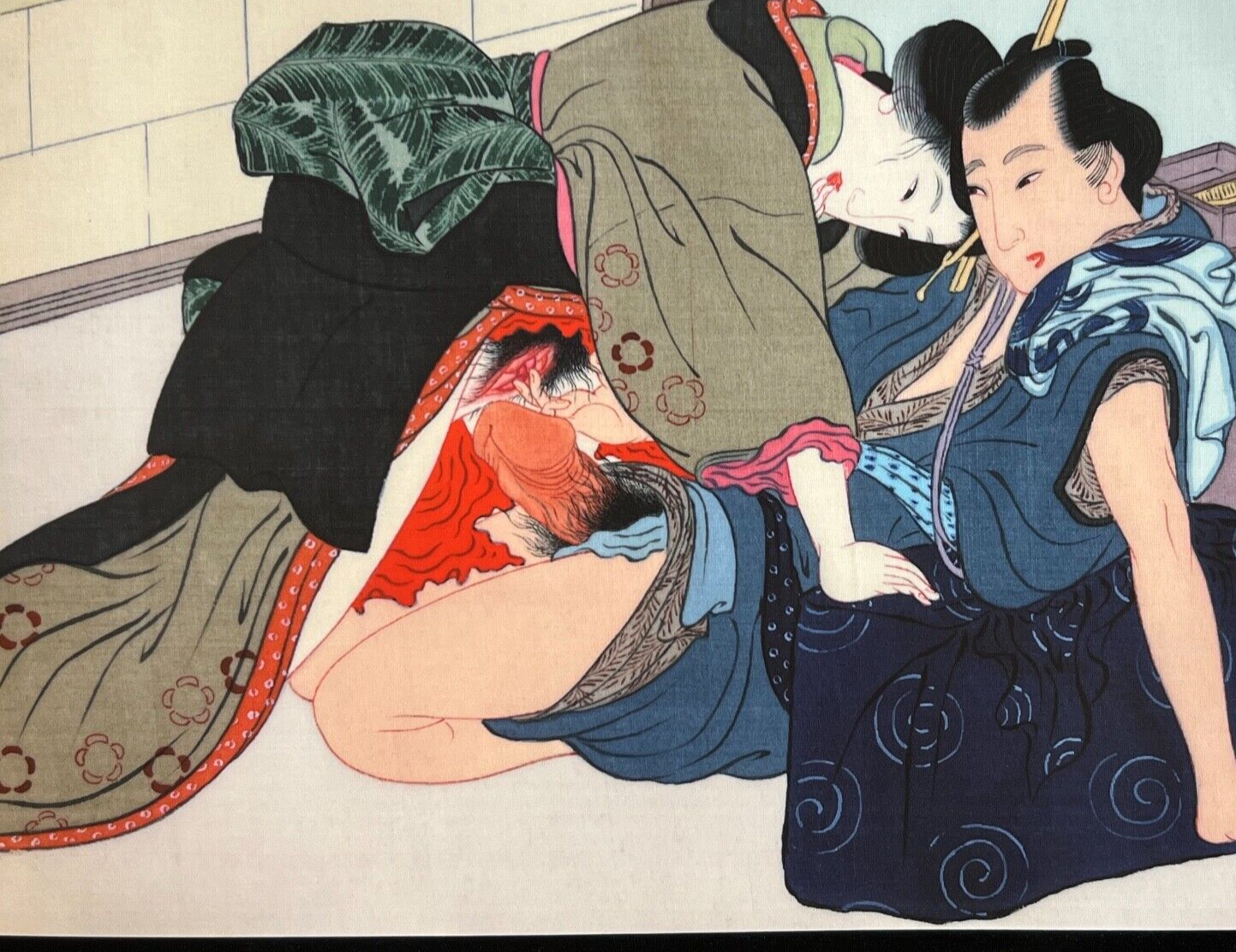 Shunga Japanese Erotic Art Giclee Print Hand Painting on Silk 10.5"x7.5" #5