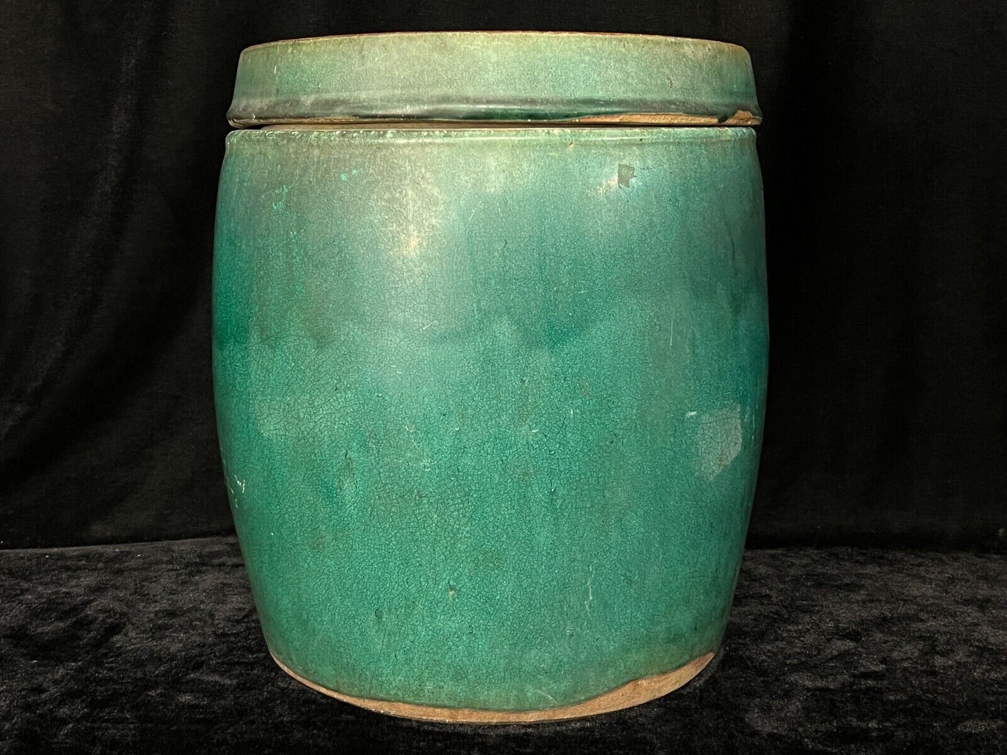 Antique Chinese (c 1890) Shiwan Glaze Large Tea Keg Jug Cask "Qingcha" 13.5"