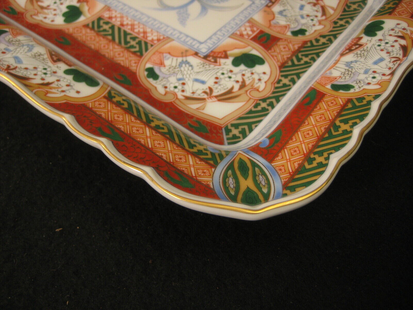 Vintage Japanese Imari Square Serving Plate Crane & Pine Rice Design