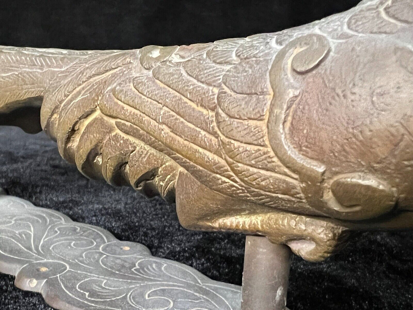 Antique Japanese Bronze Door Handle Phoenix Hou-Ou Peace & Mercy 10"