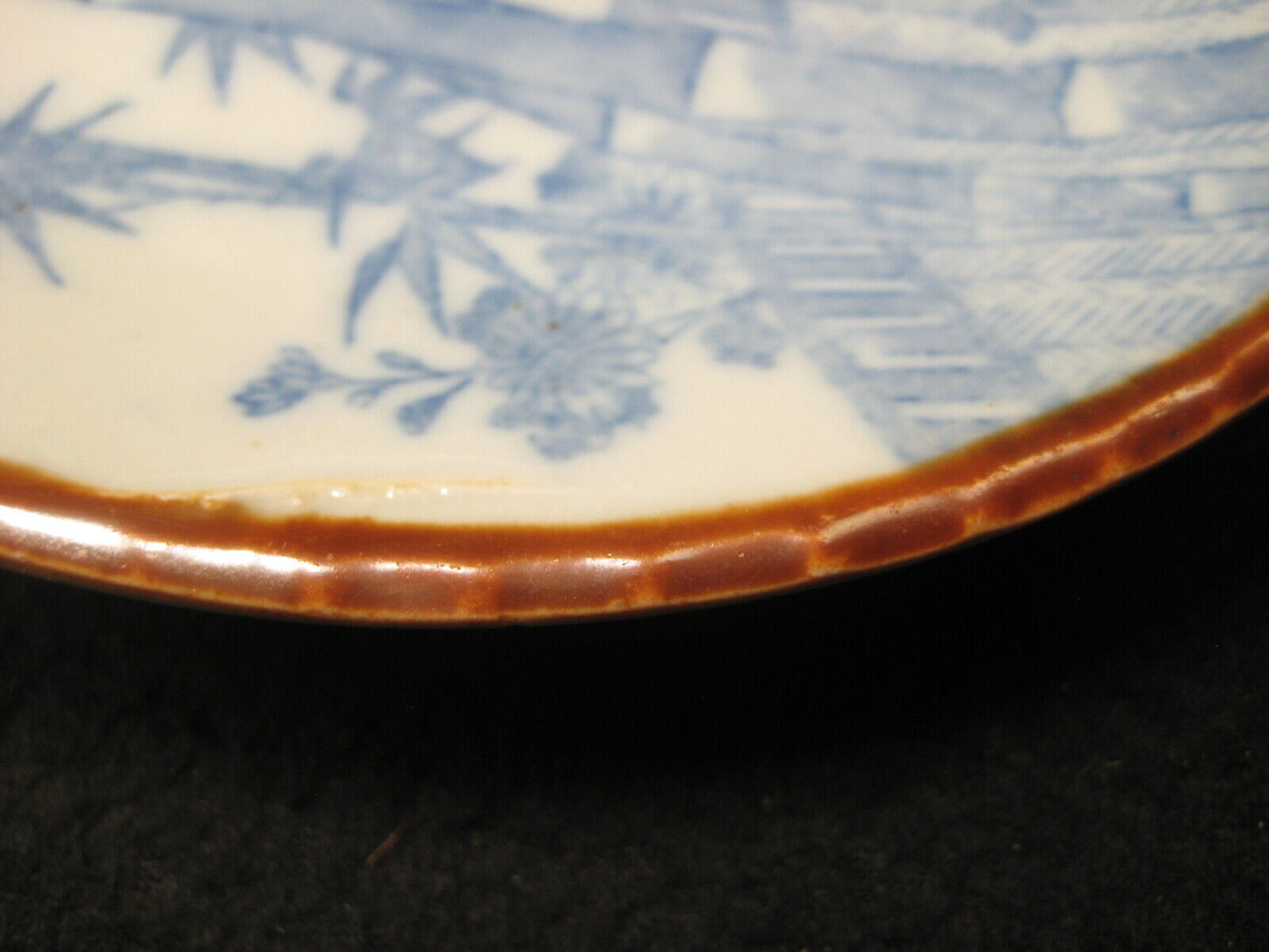 Antique Japanese Meiji Era (C1910) 7" Ceramic Blue/ White Imari Dish Bamboo