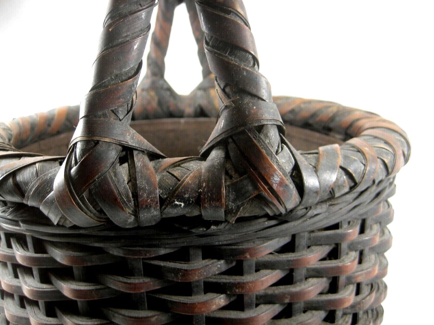 Antique Japanese Edo (C1850) Hand Made Bamboo Hot Coal Basket With Handle