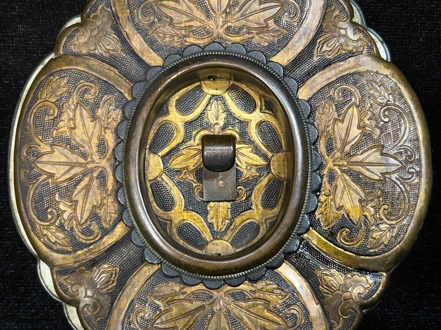 Antique Japanese C1920 Set 2 Copper Large Hikite Sliding Fusuma Door Pulls