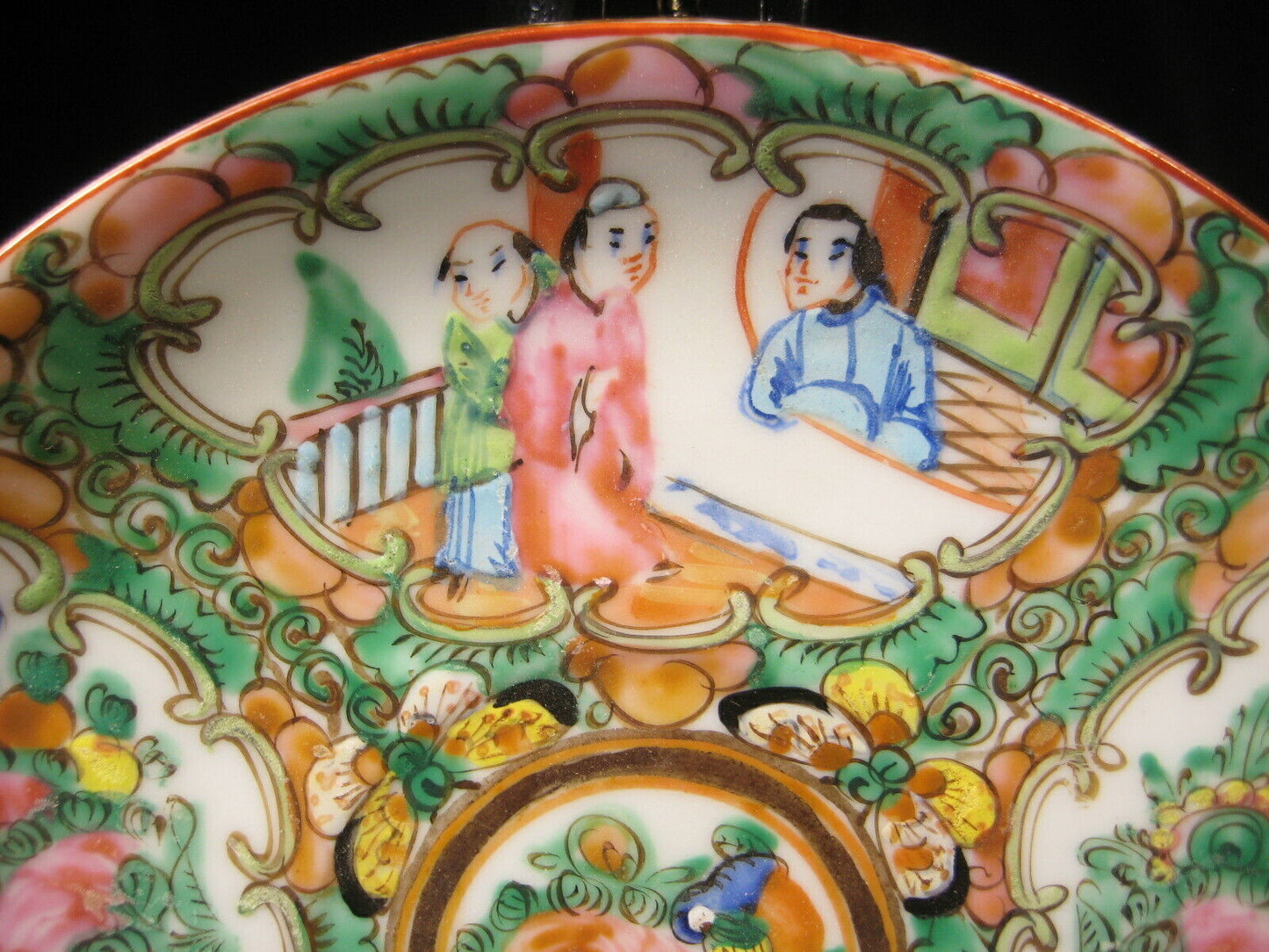 Vintage Chinese Ceramic Hand Painted Plate Dish Pink Green Birds & Flowers 5"