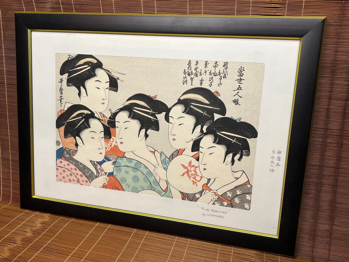 Japanese Woodblock Print Reproduction: By Utamaro Bijinga "Five Beauty" Print