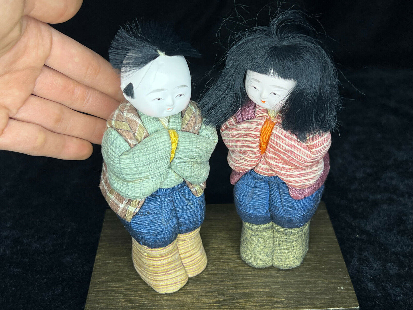 Vintage Japanese Kimekomi Dolls Boy & Girl Folk Art In Fabric 5.5"